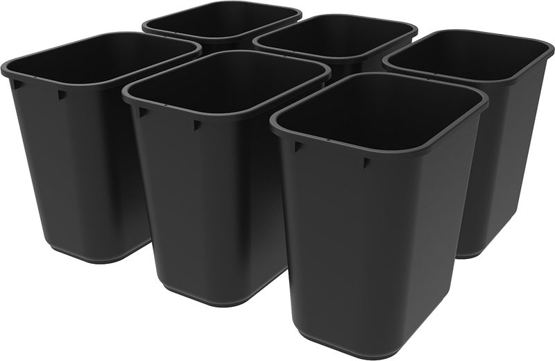 Storex Medium Waste Basket, 15 x 10.5 x 15 Inches, Black, Case of 6 (STX00710U06C) - Image 1
